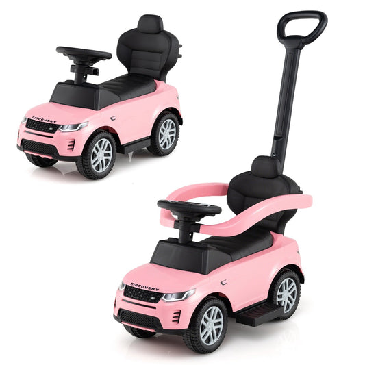 LIVSK 3-in-1 Loopauto voor Peuters - Duwwagen, Glijauto, Inklapbare Voetsteunen - Slijtvaste Wielen - 18-36 maanden - Roze