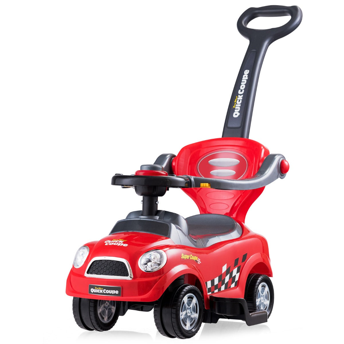 LIVSK 3-in-1 Glijauto met Duwstang - Veiligheidsleuningen - Verborgen Opbergruimte - Voor Kinderen 2-6 jaar - Rood