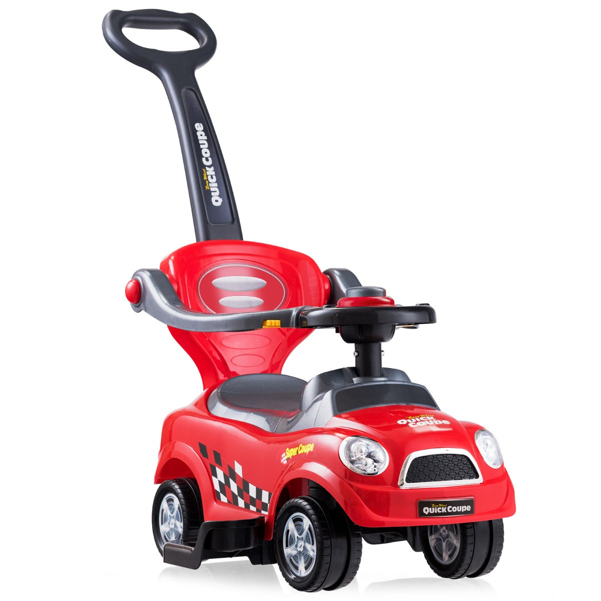 LIVSK 3-in-1 Glijauto met Duwstang - Veiligheidsleuningen - Verborgen Opbergruimte - Voor Kinderen 2-6 jaar - Rood