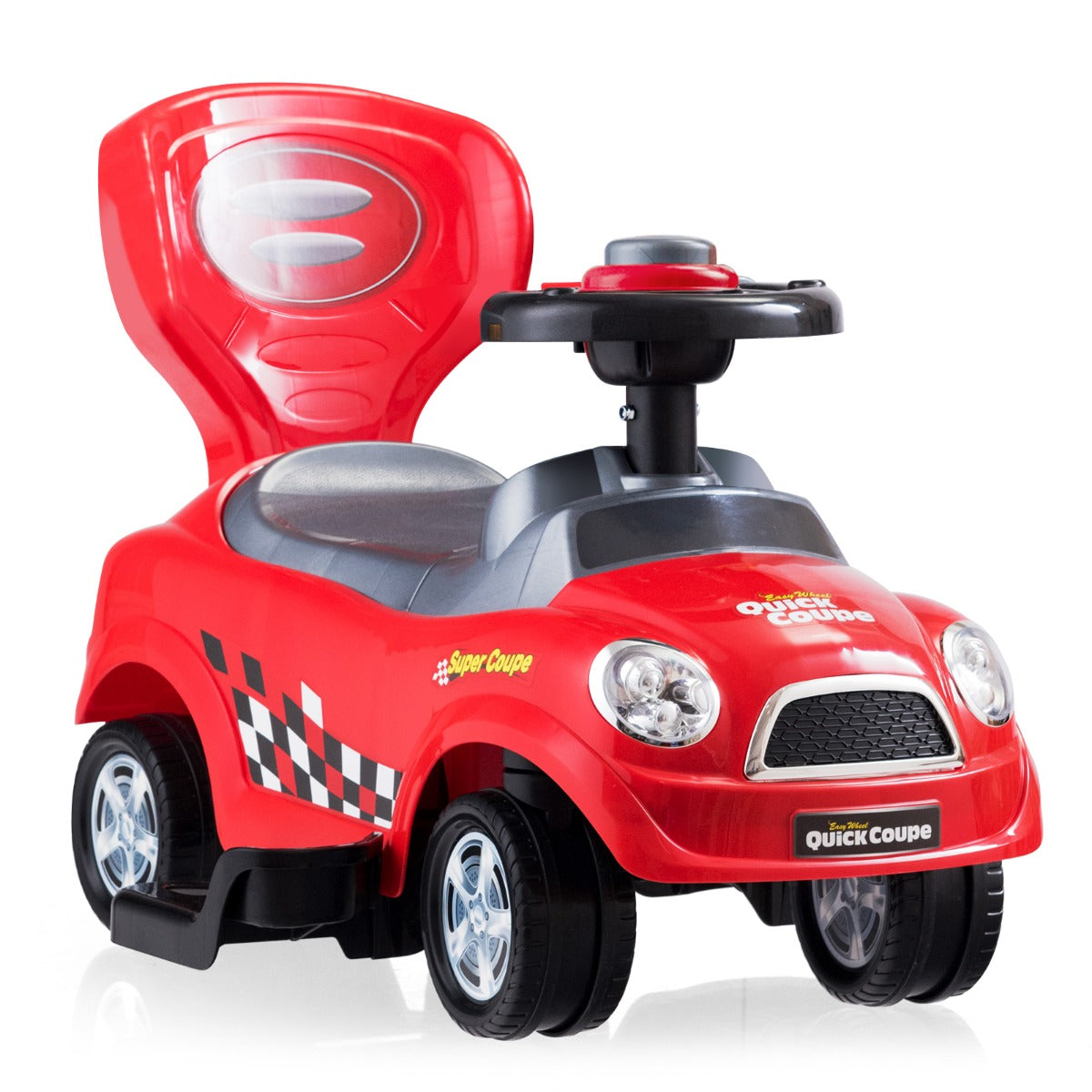 LIVSK 3-in-1 Glijauto met Duwstang - Veiligheidsleuningen - Verborgen Opbergruimte - Voor Kinderen 2-6 jaar - Rood