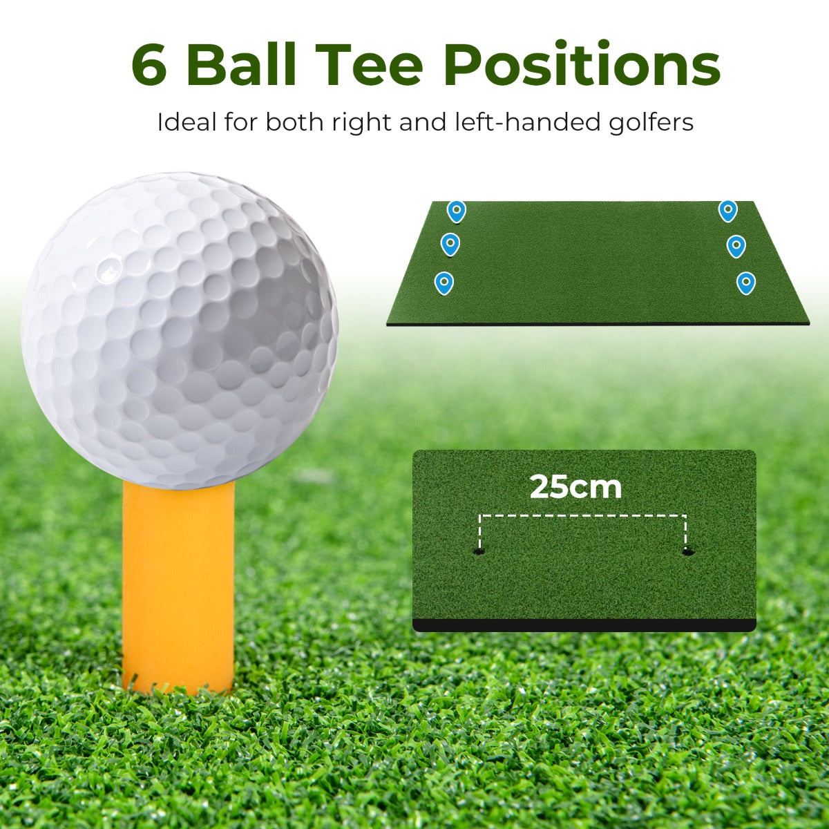 LIVSK Golftrainingsmat Kunstgras - Meerlaagse Constructie - 6 Tee Holes - Inclusief Uitlijnstokken - Voor Binnen en Buiten - Groen