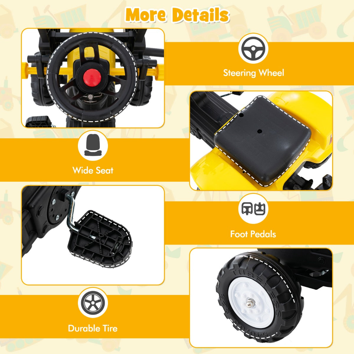 LIVSK 3-in-1 Zittractor - Transformeer tot Bulldozer, Graafmachine of Tractor - Realistisch Stuur en Claxon - Geel