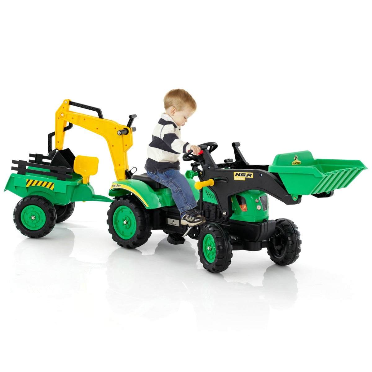 LIVSK 3-in-1 Zittractor - Transformeerbaar tot Bulldozer en Graafmachine - Realistisch Stuur en Claxon - Voor Kinderen 3-6 Jaar -