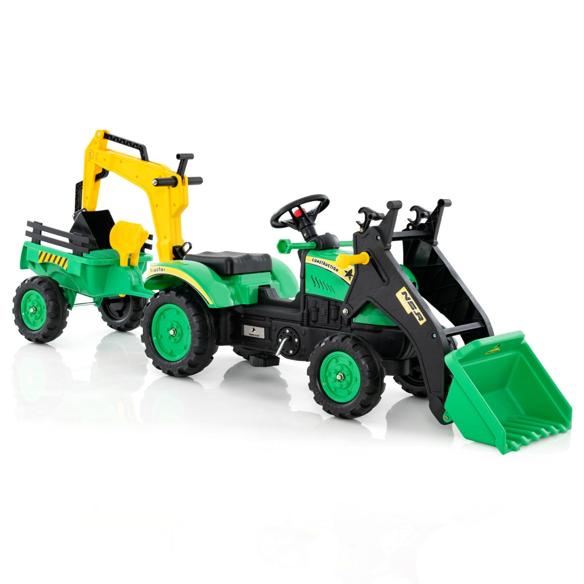 LIVSK 3-in-1 Zittractor - Transformeerbaar tot Bulldozer en Graafmachine - Realistisch Stuur en Claxon - Voor Kinderen 3-6 Jaar -