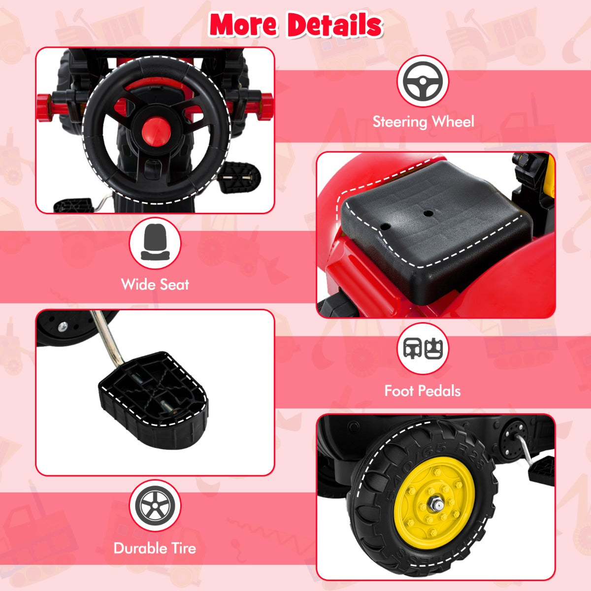 Livsk costway 3 in 1 graafmachine voor kinderen bulldozer met 6 wielen afneembare aanhanger en graafbak 4