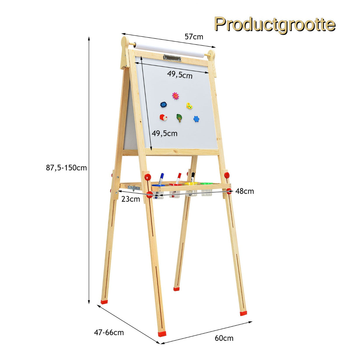 LIVSK 3-in-1 Kinderezel - Verstelbare Hoogte van 86 tot 150 cm - Krijtbord en Whiteboard - Inclusief Accessoires - Natuurlijk