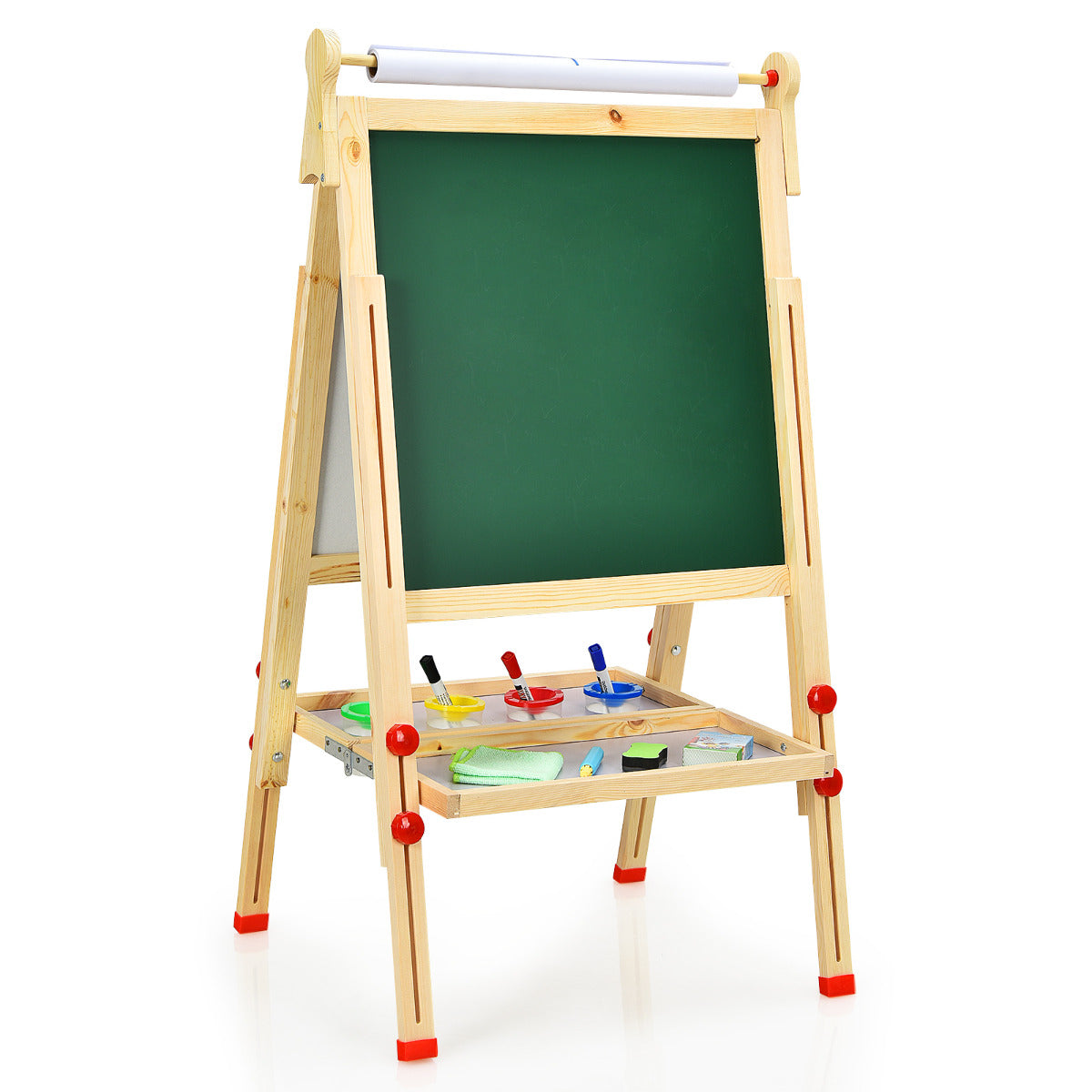 LIVSK 3-in-1 Kinderezel - Verstelbare Hoogte van 86 tot 150 cm - Krijtbord en Whiteboard - Inclusief Accessoires - Natuurlijk
