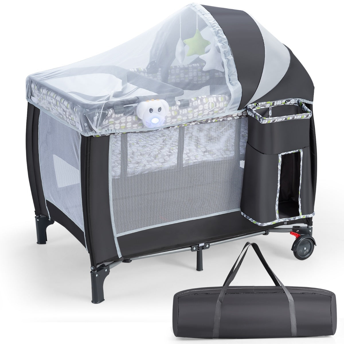 LIVSK Draagbare Speeltuin voor Baby's - Afneembaar Net met Speelgoedbar - Muziekspeler met Licht - Opvouwbaar - 102 x 71 x 111 cm