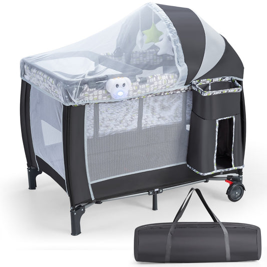 LIVSK Draagbare Speeltuin voor Baby's - Afneembaar Net met Speelgoedbar - Muziekspeler met Licht - Opvouwbaar - 102 x 71 x 111 cm