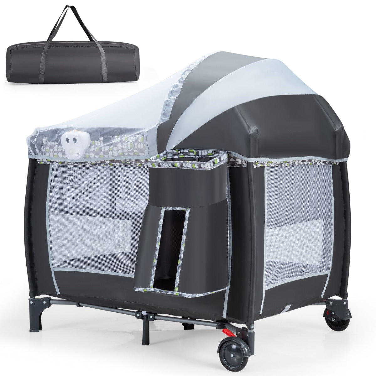 LIVSK Draagbare Speeltuin voor Baby's - Afneembaar Net met Speelgoedbar - Muziekspeler met Licht - Opvouwbaar - 102 x 71 x 111 cm