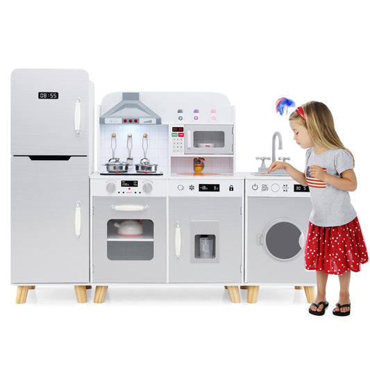 LIVSK 3-in-1 Speelkeuken voor Kinderen - Koelkast, Fornuis, Wasmachine - Met Keukenaccessoires - Voor 3 jaar en ouder - Grijs