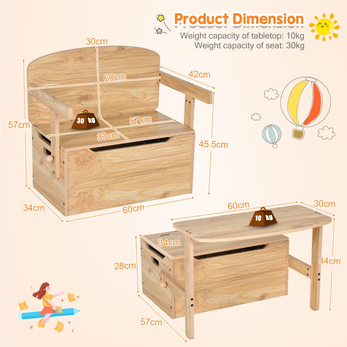 LIVSK 3-in-1 Activiteitenset voor Kinderen - Tafel, Stoel en Opbergdoos - Veilig MDF - Gemakkelijk te Monteren - Natuurlijk