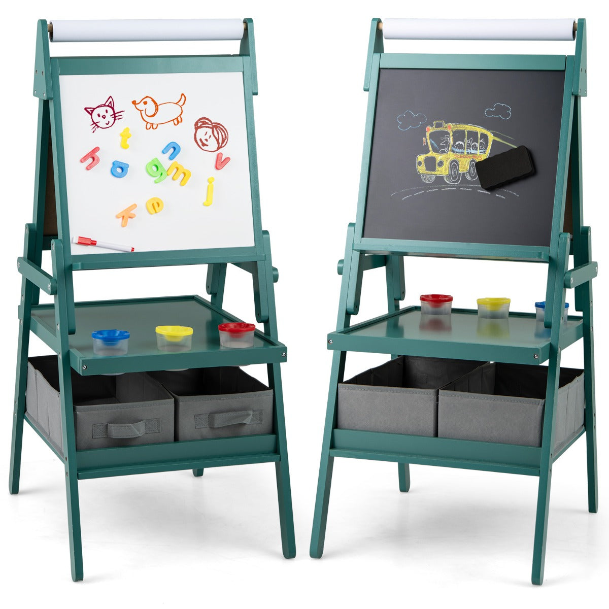 LIVSK 3-in-1 Kinder-ezel - Dubbelzijdig Schoolbord en Whiteboard - Inclusief Papierrol en Opbergbakken - Voor 3-6 jaar - Wit/Roze