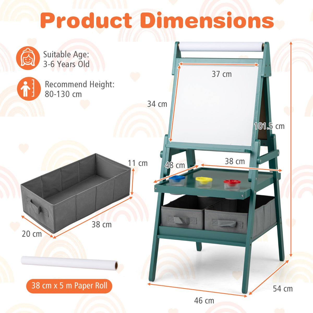 LIVSK 3-in-1 Kinder-ezel - Dubbelzijdig Schoolbord en Whiteboard - Inclusief Papierrol en Opbergbakken - Voor 3-6 jaar - Wit/Roze