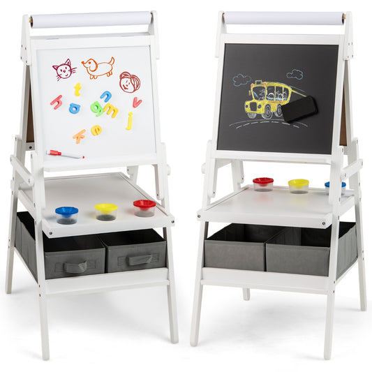 LIVSK 3-in-1 Dubbelzijdige Kinder Ezel - Magnetisch Schoolbord en Whiteboard - Vervangbare Papierrol - Inclusief Opbergbakken -
