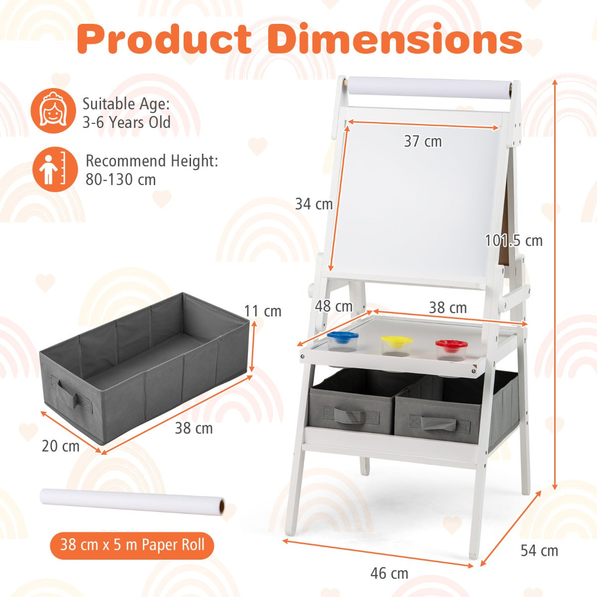 LIVSK 3-in-1 Dubbelzijdige Kinder Ezel - Magnetisch Schoolbord en Whiteboard - Vervangbare Papierrol - Inclusief Opbergbakken -
