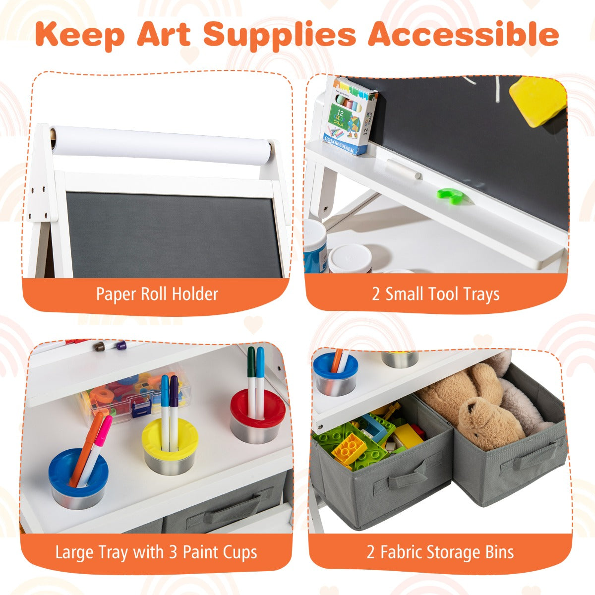 LIVSK 3-in-1 Dubbelzijdige Kinder Ezel - Magnetisch Schoolbord en Whiteboard - Vervangbare Papierrol - Inclusief Opbergbakken -