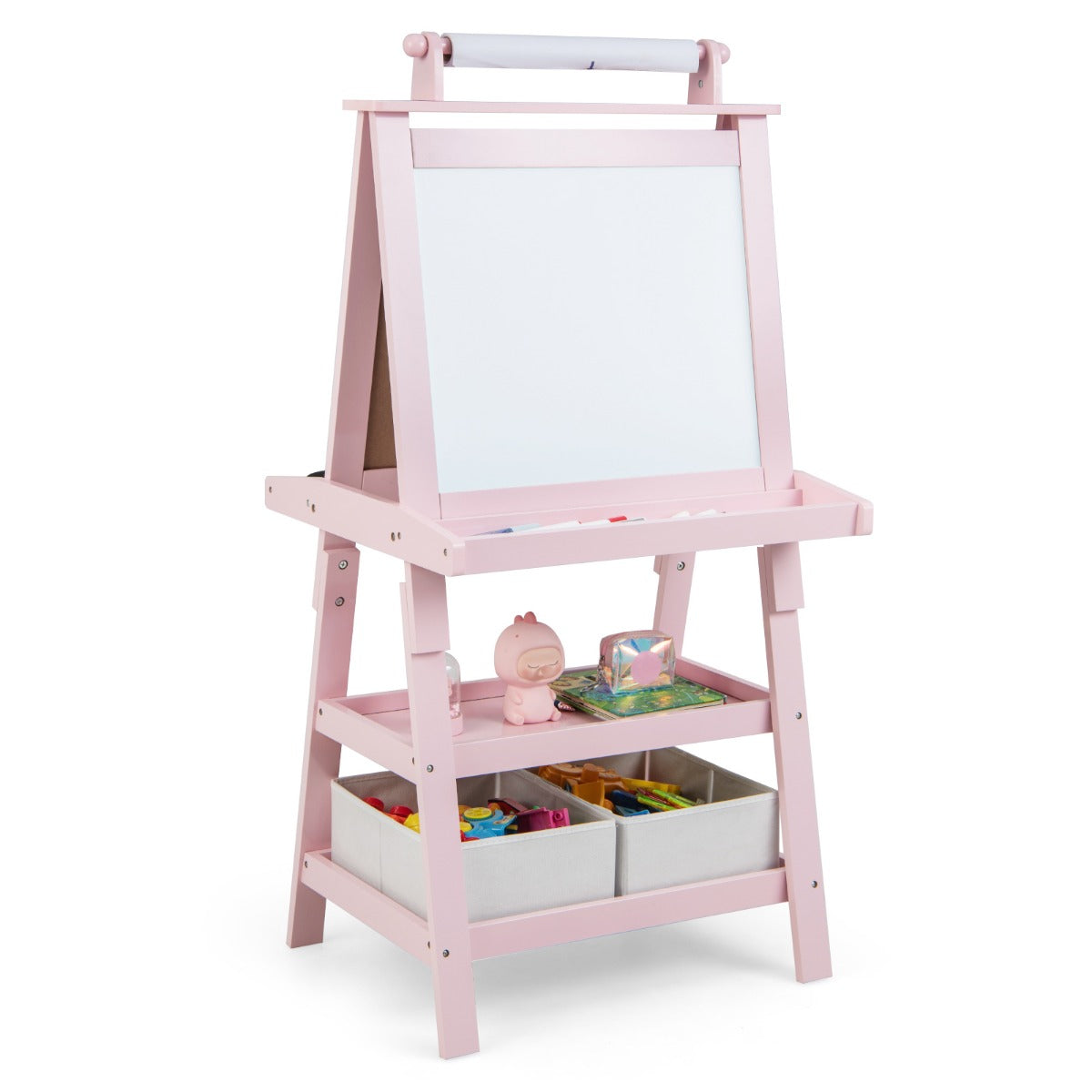 LIVSK 3-in-1 Schildersezel - Dubbelzijdig Whiteboard & Krijtbord - Inclusief Papierrol en Opbergruimte - Voor Kinderen - Roze