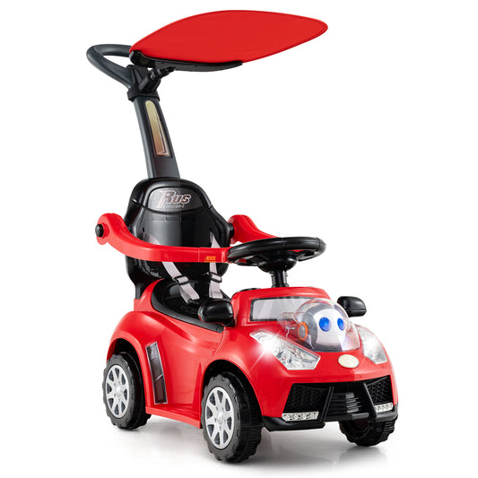 LIVSK 3-in-1 Loopauto met Duwstang - Veiligheidsgordel - Interactieve Knoppen - Opbergruimte - Voor 12-36 maanden - Rood