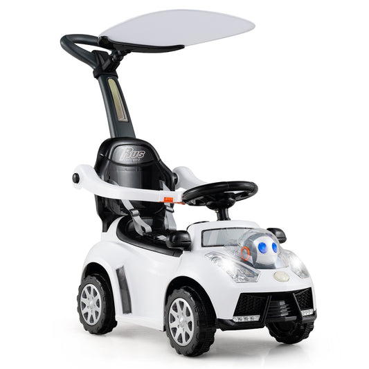 LIVSK 3-in-1 Loopwagen met Duwstang - Realistisch Stuurwiel - Veiligheidsgordel - Interactieve Knoppen - Wit