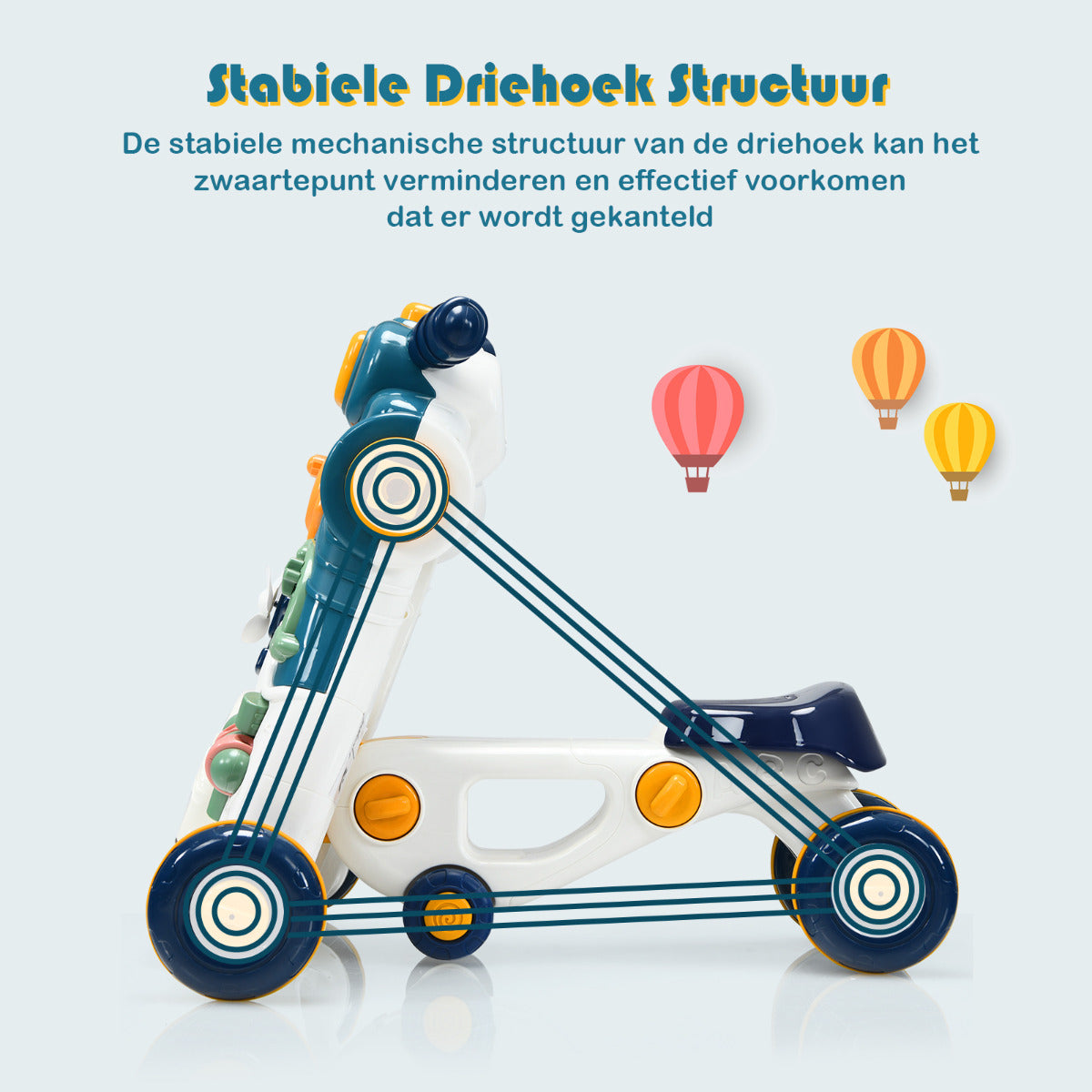 LIVSK 3-in-1 Multifunctionele Loopwagen - Duurzaam ABS en PP - Stabiliteit en Speelbord met Muziek - Voor 6-24 maanden - Blauw