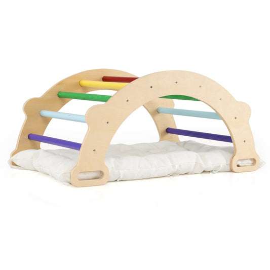 Livsk costway 3 in 1 montessori klimboog met kussens klimdriehoek om te schommelen en klimmen houten klimladder klimrek 1