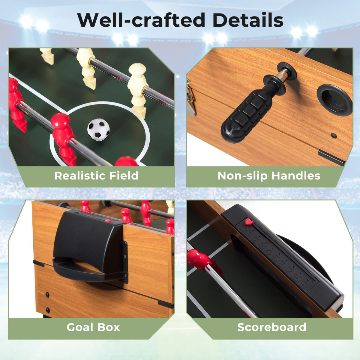LIVSK Multifunctionele Speeltafel - Biljart, Airhockey, Tafelvoetbal - Inclusief Accessoires - 123 x 58 x 83 cm - Bruin