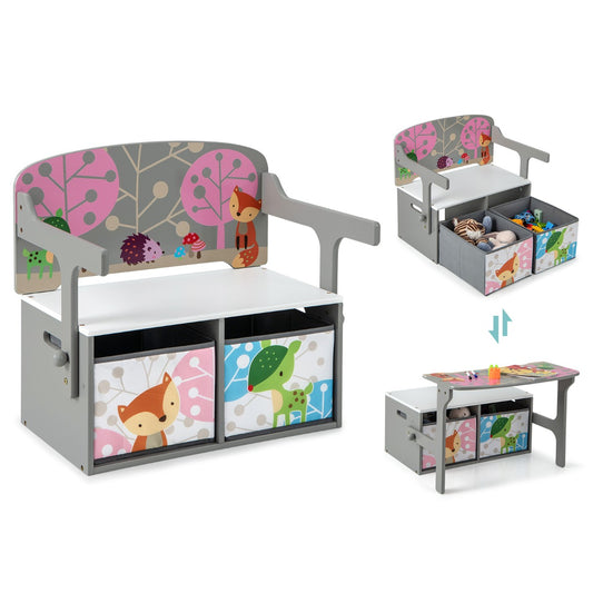 LIVSK 3-in-1 Activiteitenbank voor Kinderen - Tafel en Stoelset met Opbergbakken - Duurzaam MDF - Tot 60 kg - Grijs