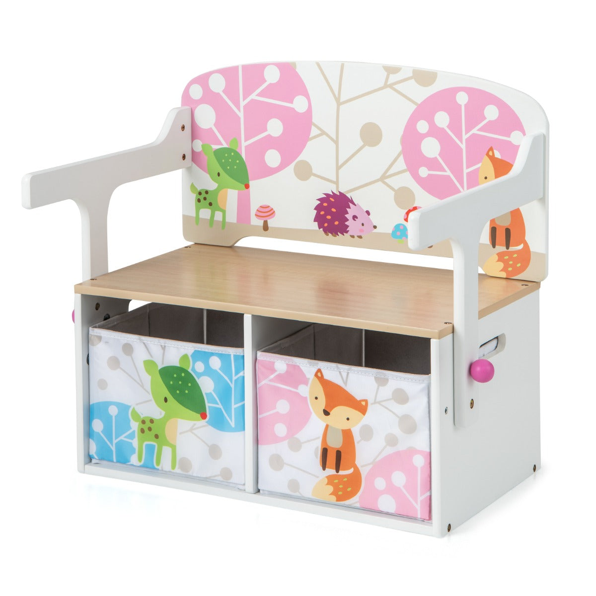 LIVSK 3-in-1 Activiteitenbank voor Kinderen - Tafel met Stoelen en Opbergruimte - Veilig MDF - 57 x 42 x 57 cm - Wit