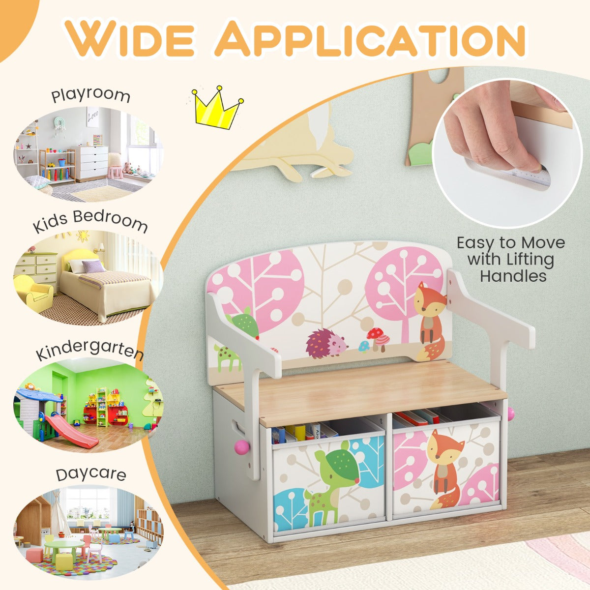 LIVSK 3-in-1 Activiteitenbank voor Kinderen - Tafel met Stoelen en Opbergruimte - Veilig MDF - 57 x 42 x 57 cm - Wit
