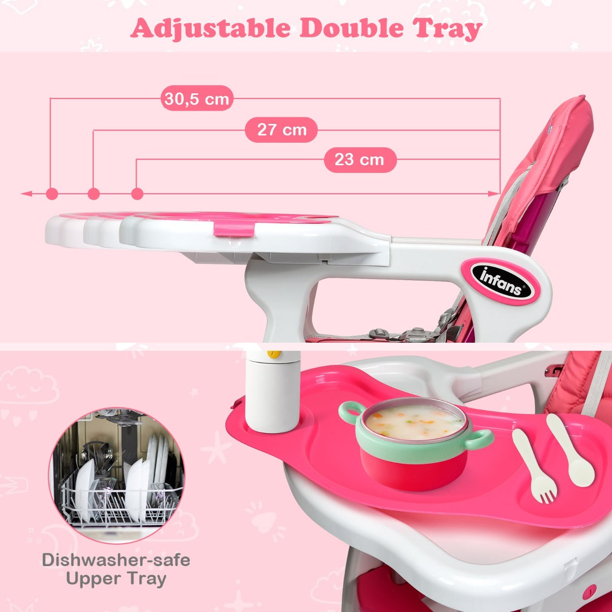 LIVSK Converteerbare Kinderstoel - 3-in-1 Design - Verstelbare Rugleuning - Dubbel Dienblad - Tot 20 kg - Grijs