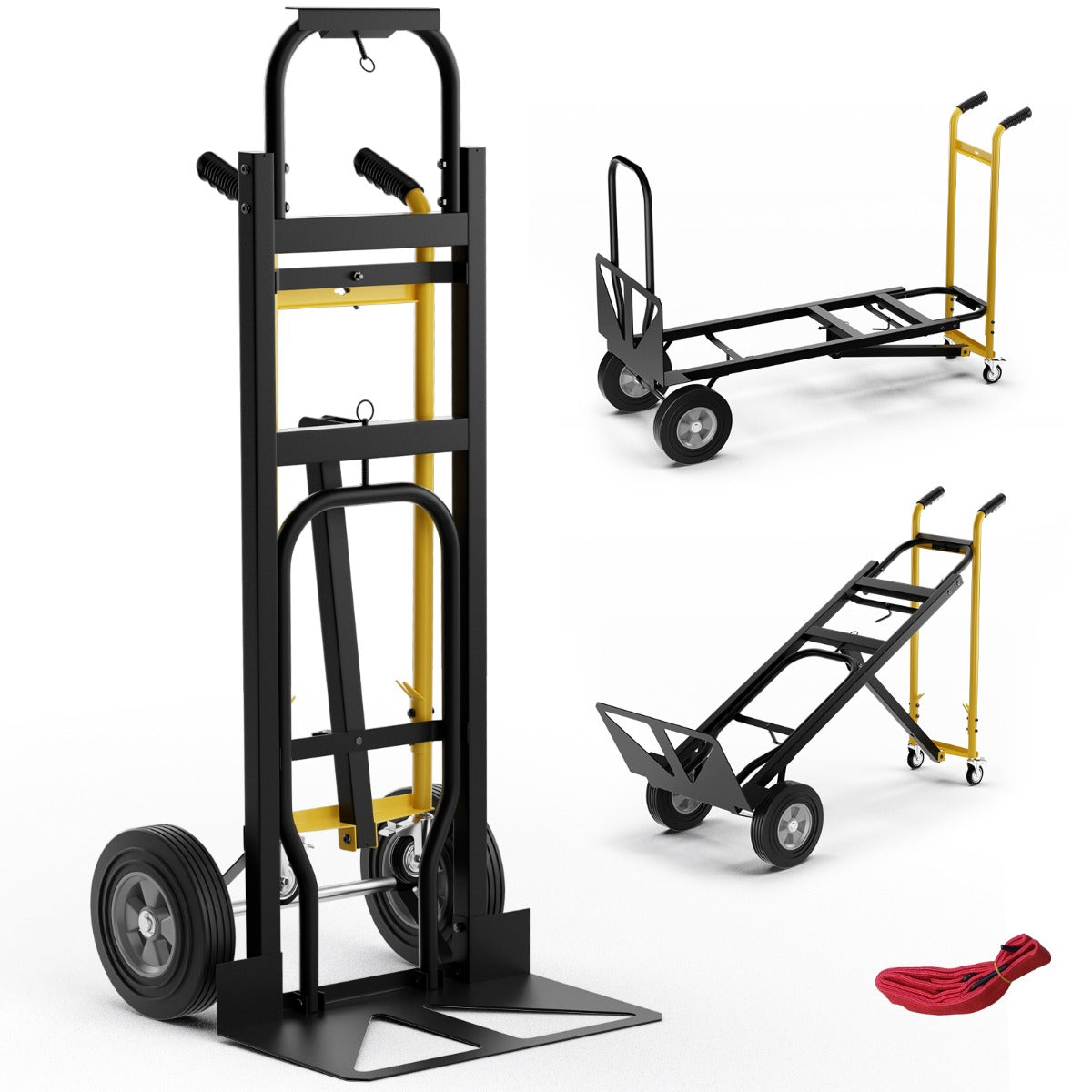 Livsk costway 3 in 1 opvouwbare metalen trolley met 4 rubberen wielen stevige transport trolley 450 kg capaciteit converteerbare trolley voor magazijn thuis
