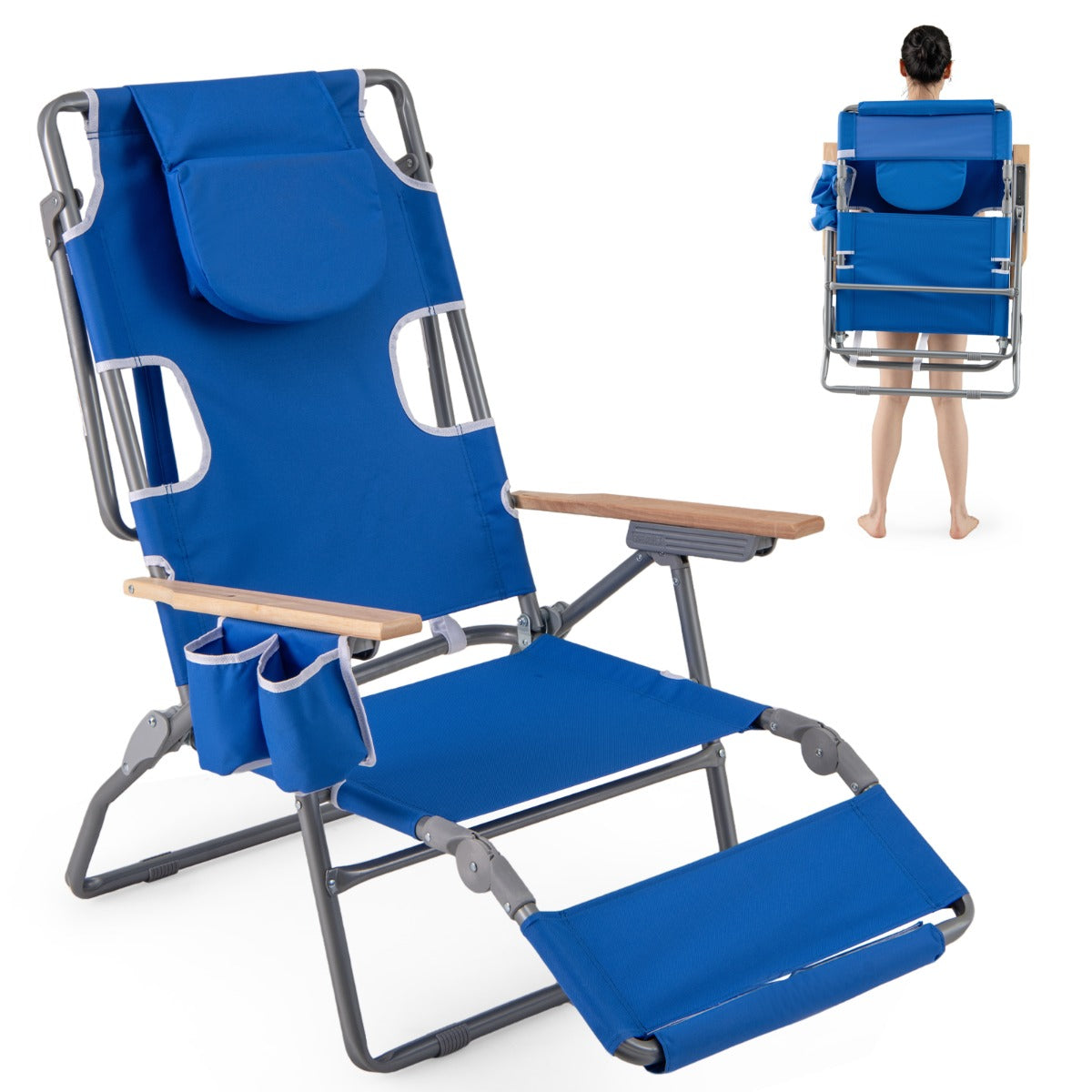 LIVSK 3-in-1 Strandstoel - Opvouwbaar met Verstelbare Rugleuning en Voetsteunen - Lichtgewicht - Voor Strand en Camping -