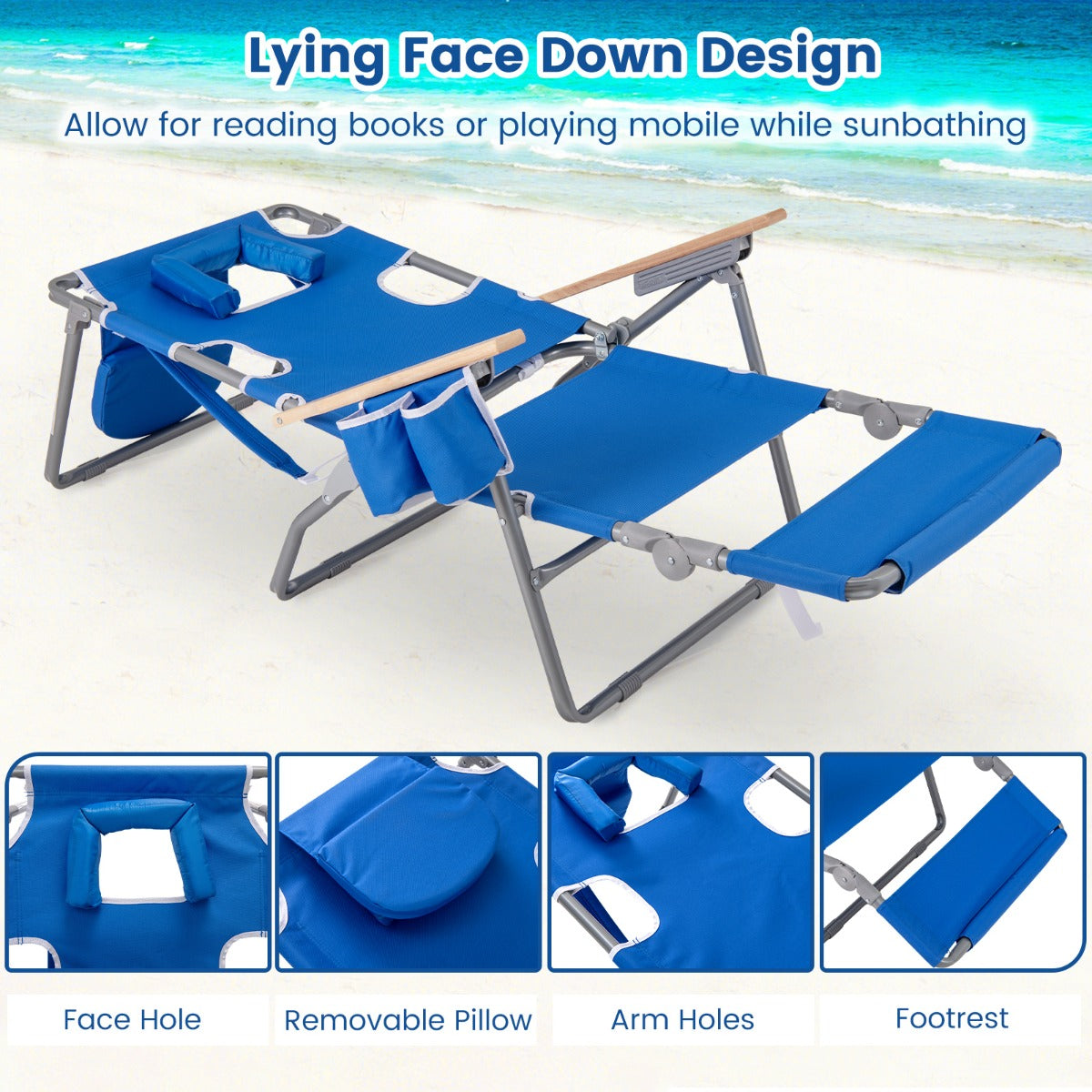 LIVSK 3-in-1 Strandstoel - Opvouwbaar met Verstelbare Rugleuning en Voetsteunen - Lichtgewicht - Voor Strand en Camping -