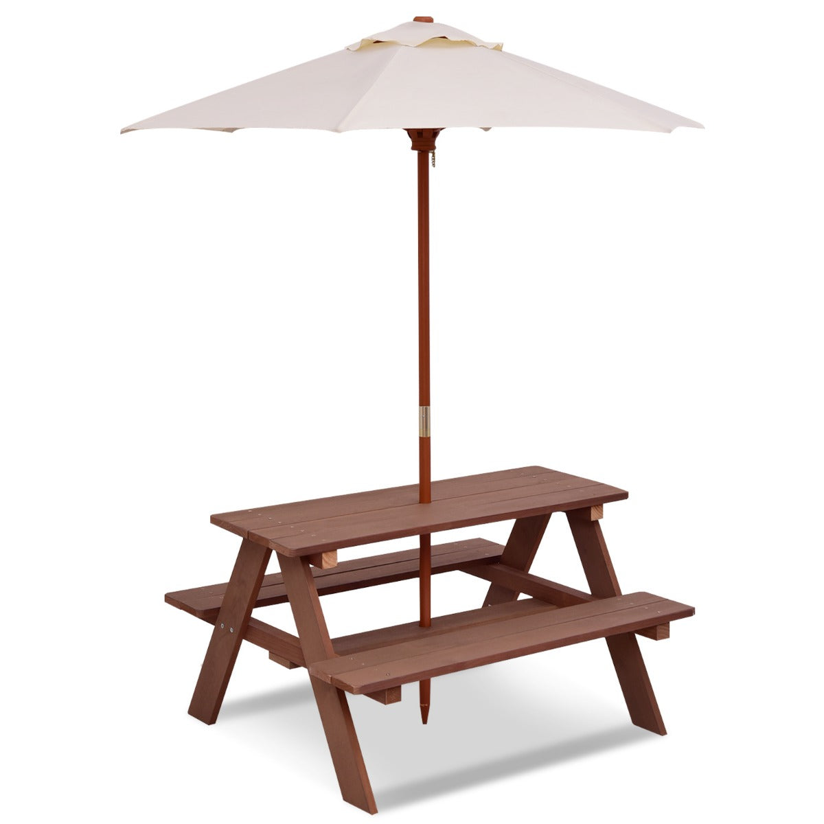 Livsk costway 3 in 1 picknicktafel voor kinderen buitenactiviteitentafel met afneembare paraplu en houten banken knutseltafel voor tuin huis gazon