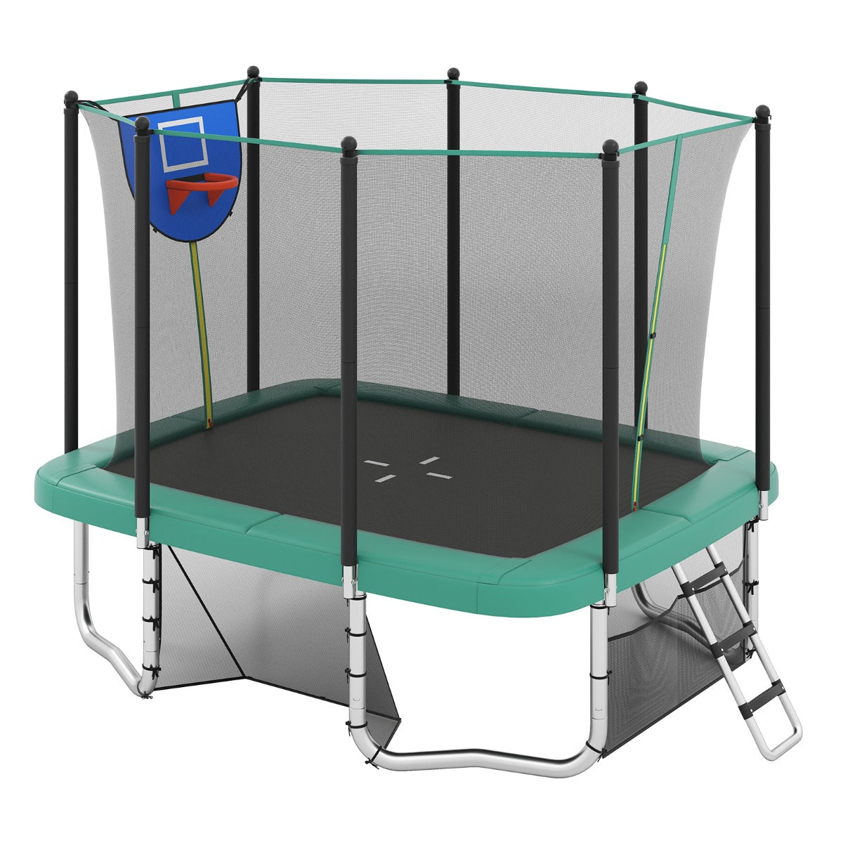 LIVSK Trampoline Set met Basketbalring en Voetbaldoel - Veiligheidsnet en Antikollisieschuim - Tot 500 kg - 317 x 255 x 270 cm -