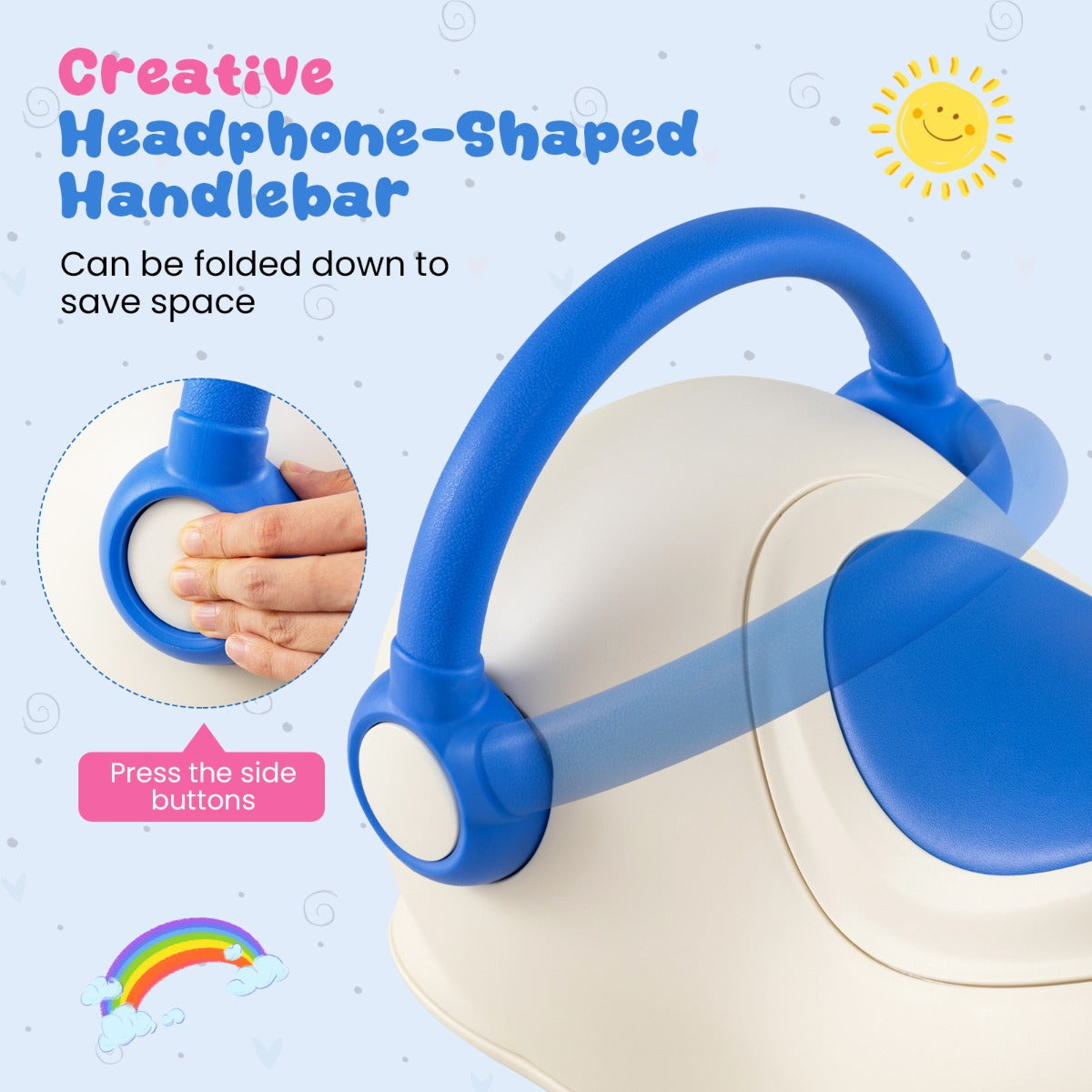 LIVSK 3-in-1 Schommelpaard - Glijauto en Balansplaat - Anti-kanteldesign - Opbergruimte - Voor Peuters 1-3 Jaar - Wit + Blauw