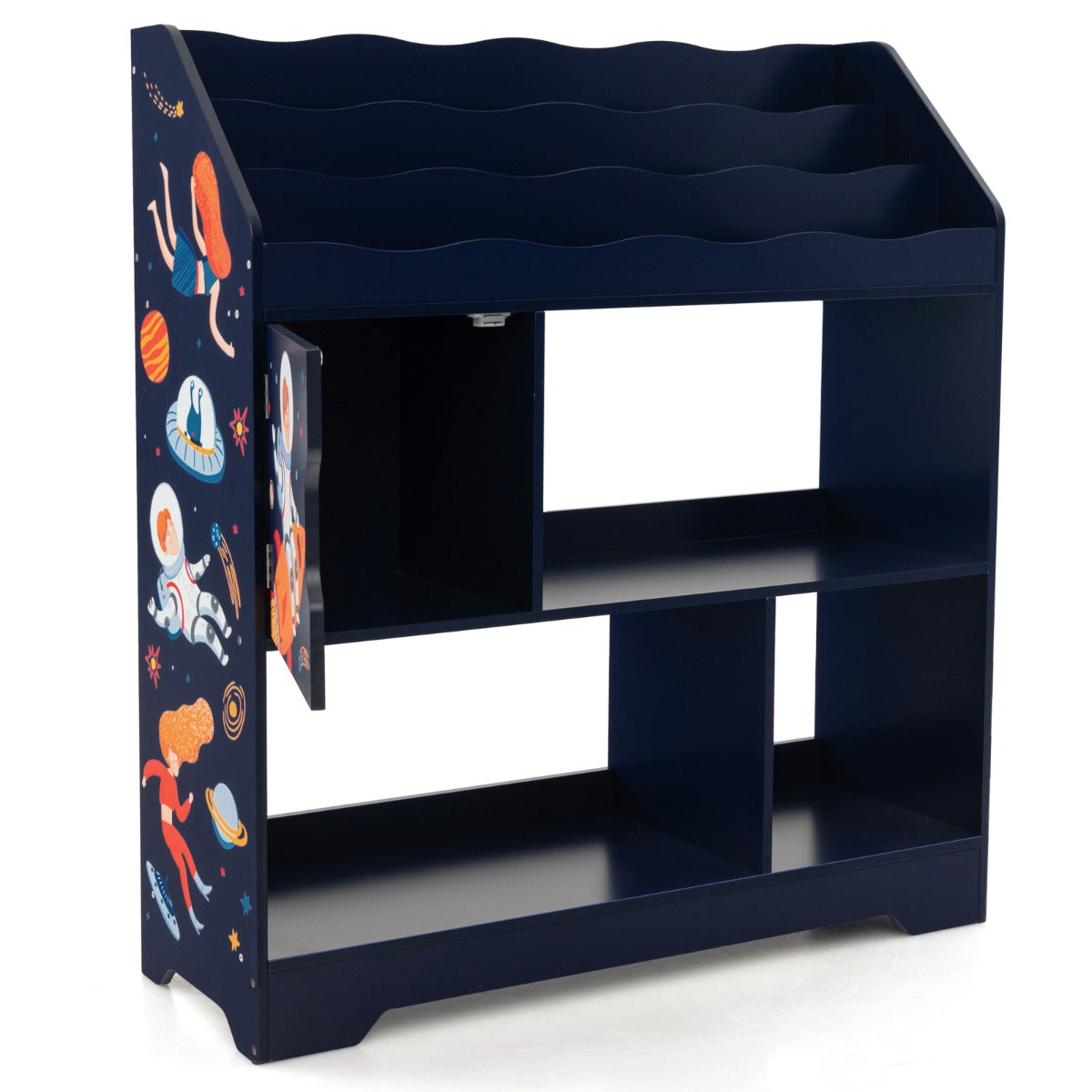 LIVSK 3-in-1 Kinderopbergrek - 3 Niveaus met Opbergvakken en Deur - Veilig en Kindvriendelijk - 93 x 30 x 100 cm - Blauw