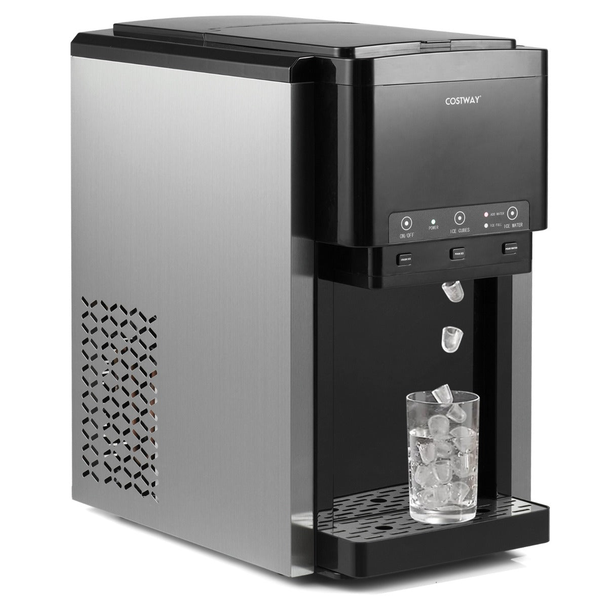 Livsk costway 3 in 1 waterdispenser met ijsblokjesmachine ijsblokjesmachine met gemalen ijs ijsmachine voor thuis keuken en kantoor