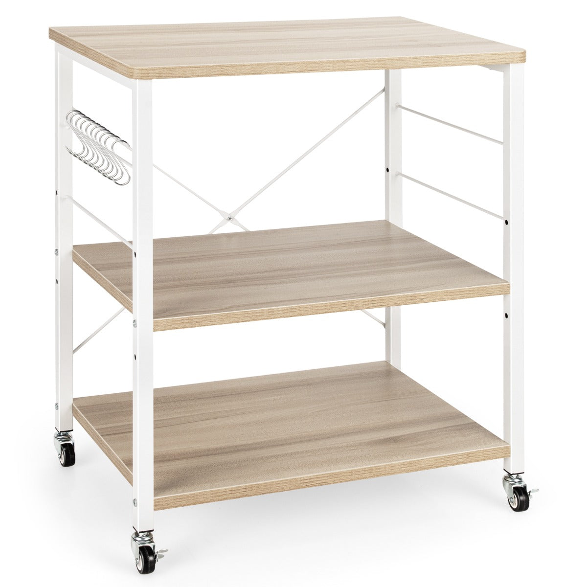 LIVSK 3-Laags Keukenkar met Verstelbare Plank - 10 Verwijderbare Haken - Stalen Frame - Met Wielen - Ruimtebesparend - Zwart