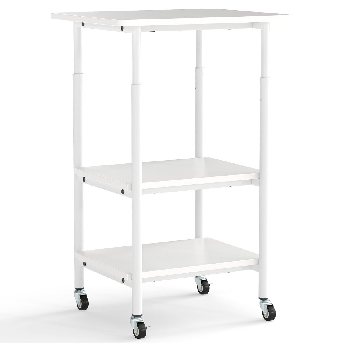 LIVSK Mobiele Printerstandaard - Hoogteverstelbaar 65/77 cm - Robuuste Metalen Constructie - 4 Wielen - Ideaal voor Kantoor - Wit