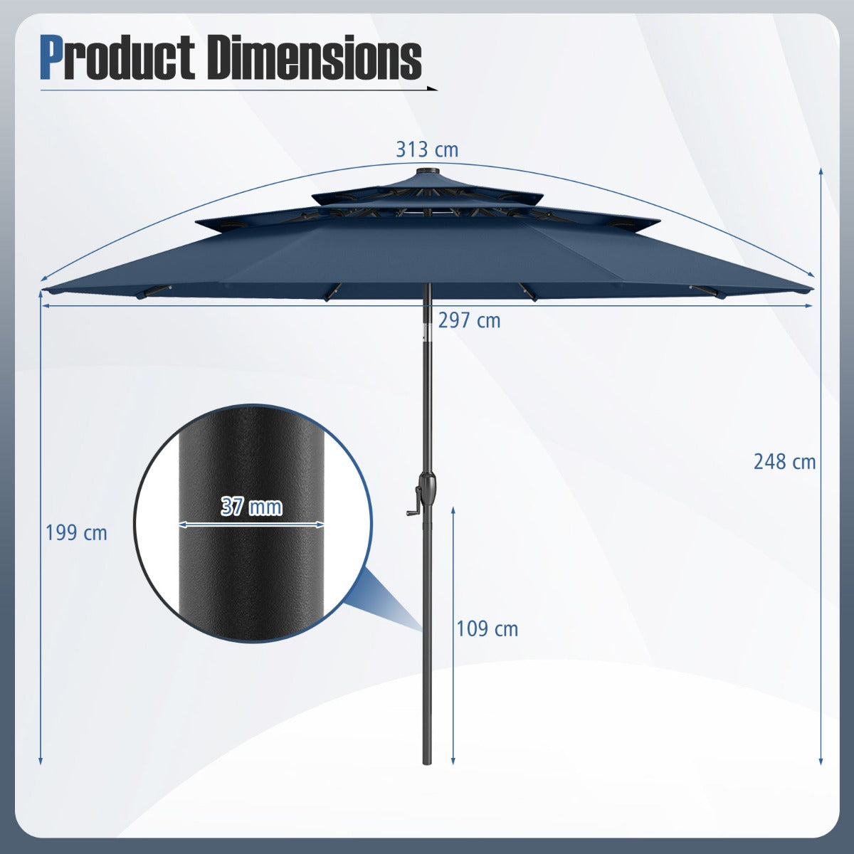 LIVSK Zonnescherm op Zonne-energie - 32 LED-lampen - Driedelig Geventileerd - Automatische Kantelverstelling - 313 x 248 cm -