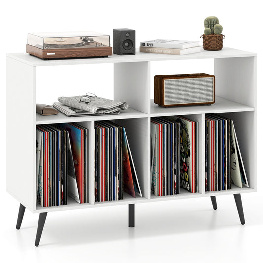 LIVSK Platenspelerstandaard - 4 Open Planken - Ruim Tafelblad - Verhoogde Steunpoten - Veiligheidssets - 100 x 40 x 74,5 cm - Wit