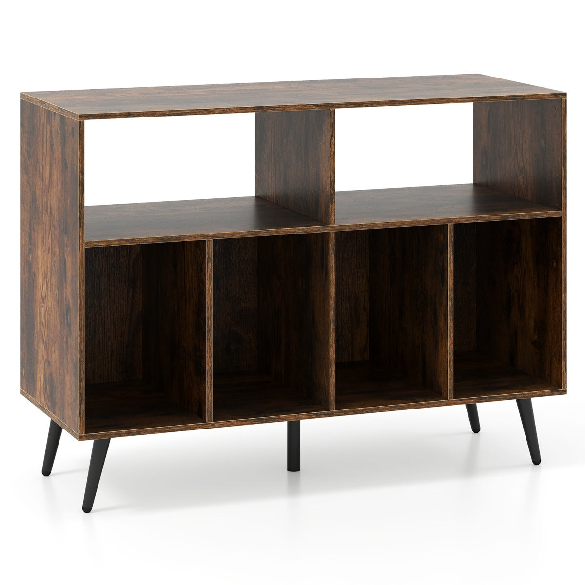 LIVSK Platenspelerstandaard - Rustiek Bruin - 3 Laags - Vinylopslag - Tafelblad en Vakken - 100 x 40 x 74,5 cm - Bruin