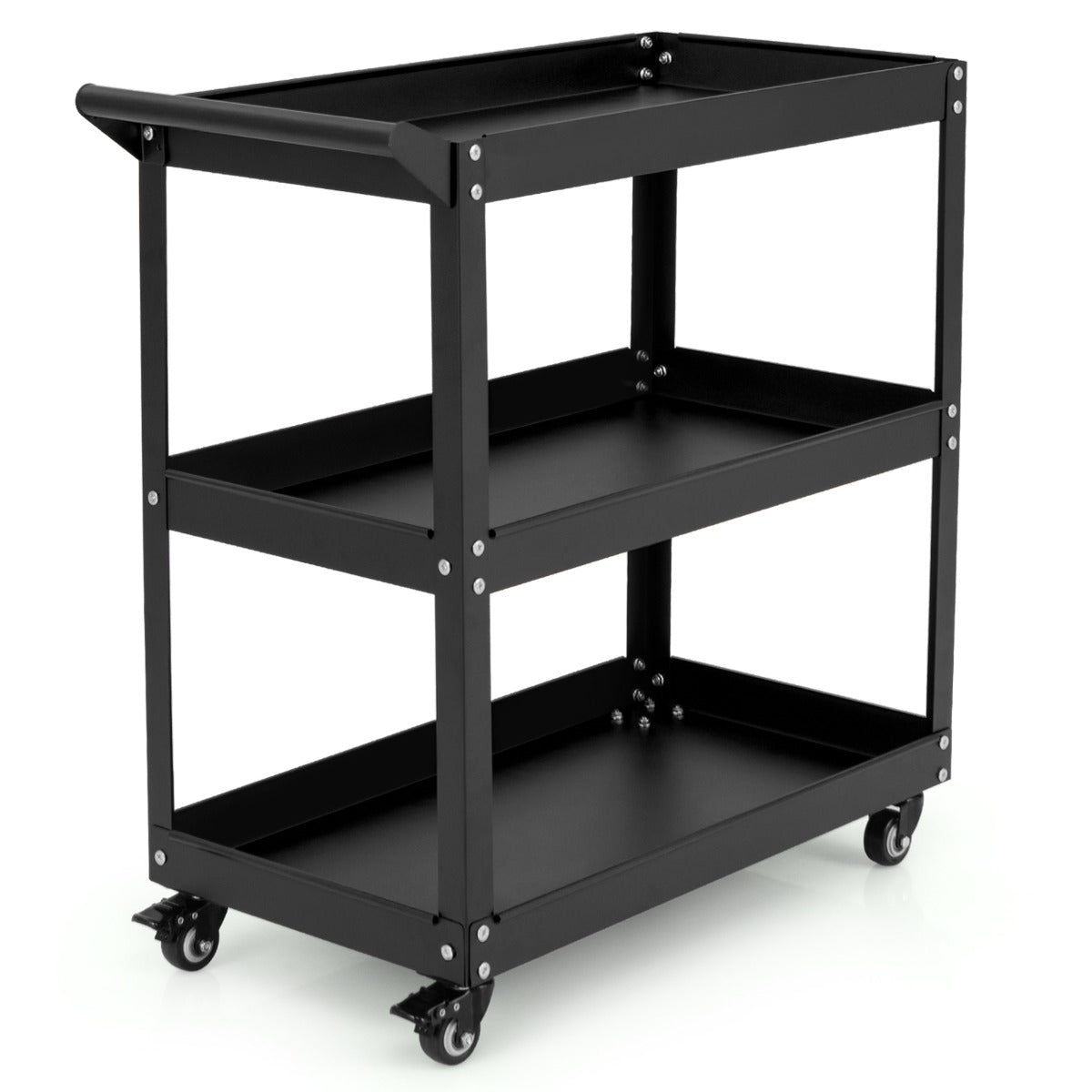 Livsk costway 3 laags rollende gereedschapswagen zware metalen wagen met 3 ruime planken en 4 universele wielen met 2 remmen zwart 1 1