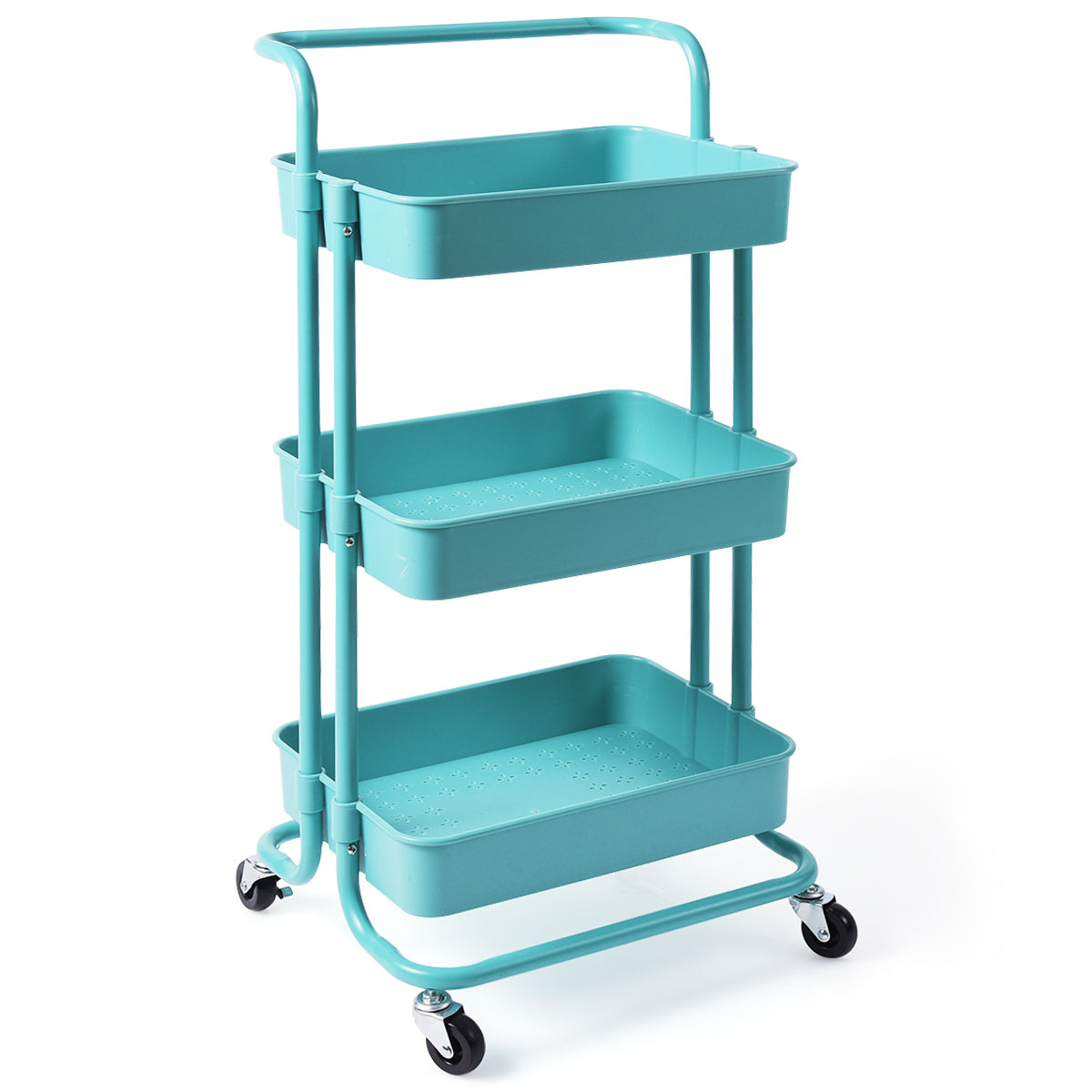LIVSK Multifunctionele Metalen Trolley met 3 Niveaus - 60 kg Draagvermogen - 4 Zwenkwielen - Ruimtebesparend - Groen