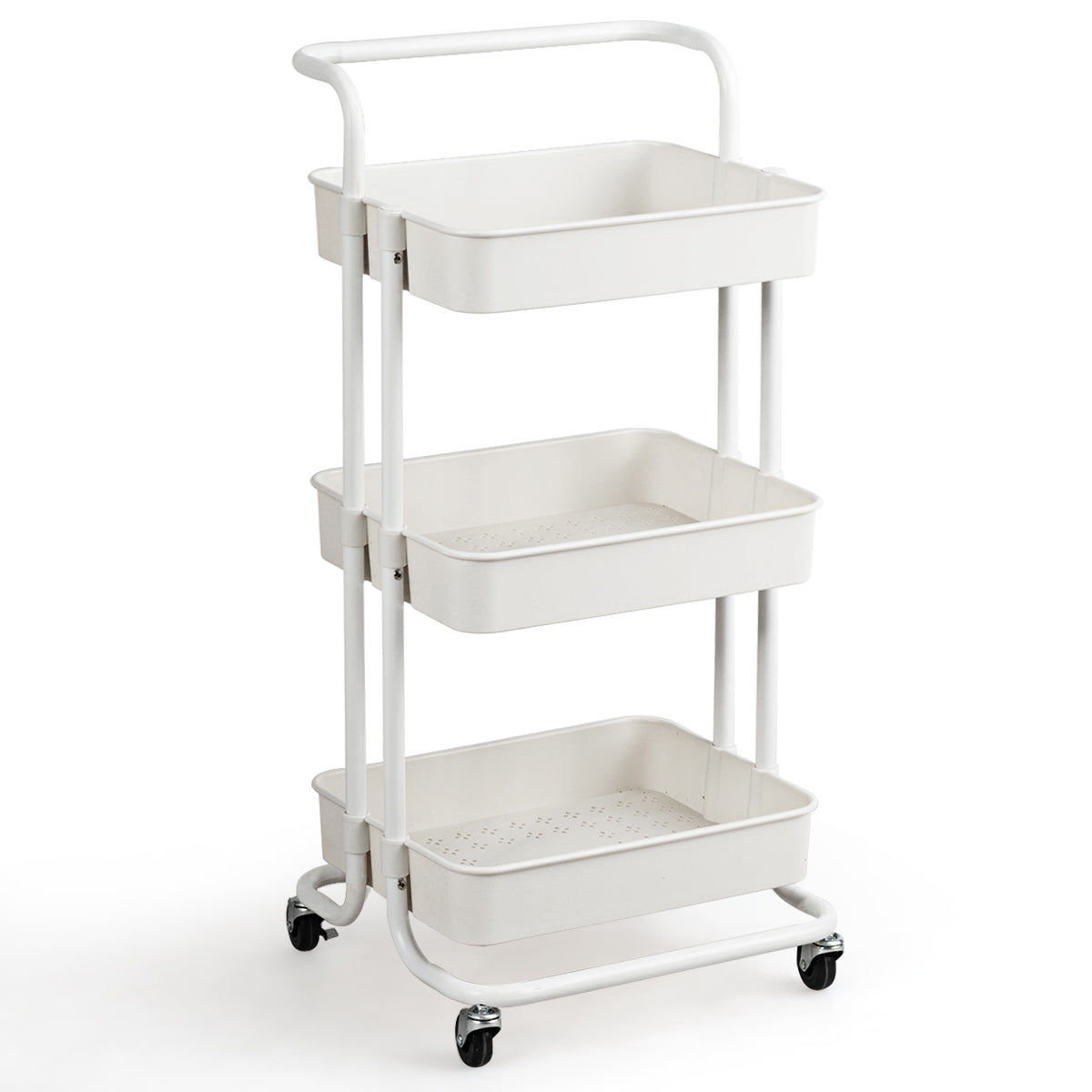 LIVSK Metalen Trolley met 3 Niveaus - 60 kg Draagvermogen - 4 Zwenkwielen - Duurzaam en Multifunctioneel - 42 x 35,5 x 86 cm -