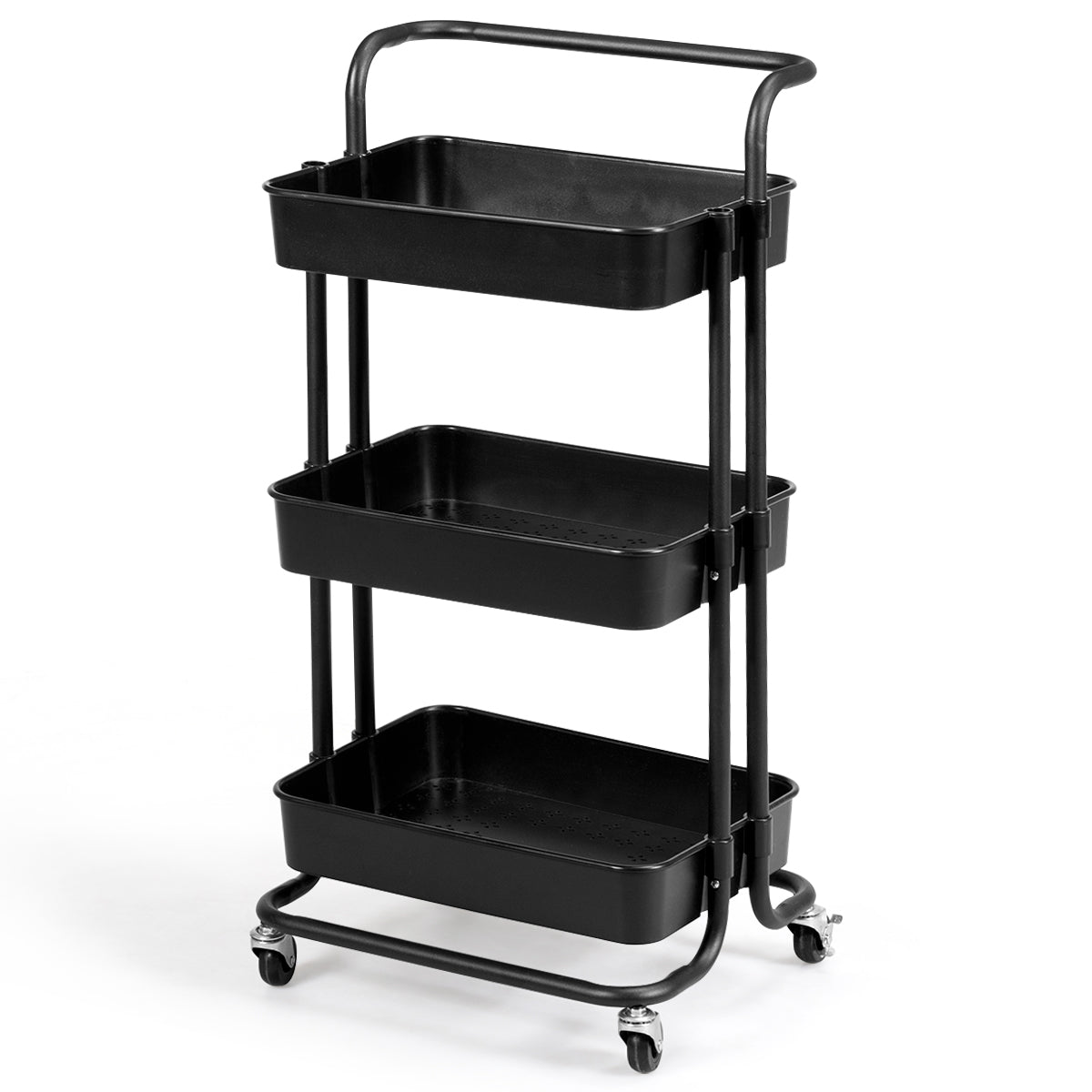 LIVSK Metalen Trolley met 3 Niveaus - 60 kg Draagvermogen - Premium Zwenkwielen - Duurzaam en Vloervriendelijk - Wit