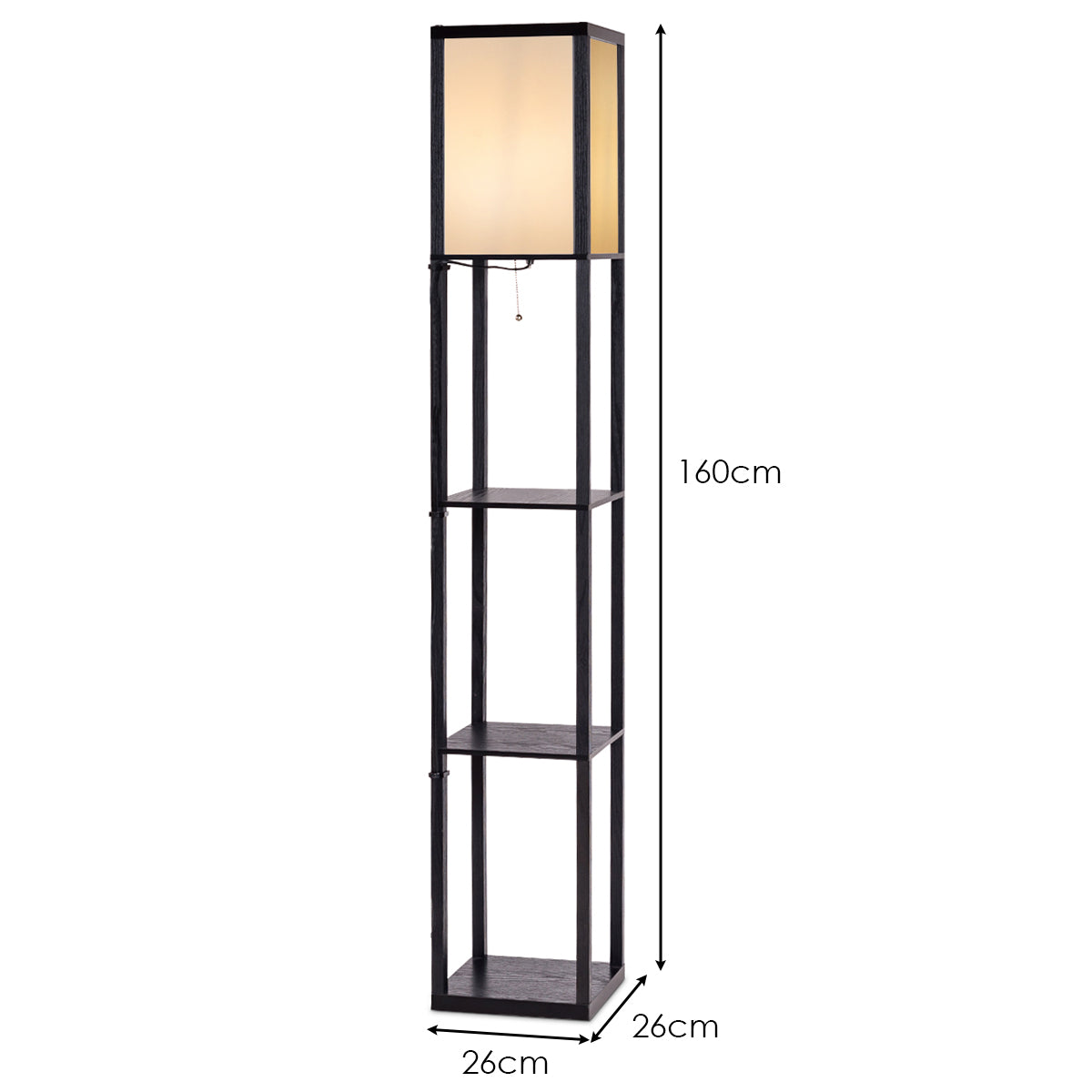 LIVSK Plank Vloerlamp met 3-laags Plankontwerp - Zacht Licht - Stabiel Frame - Modern Design - 26 x 26 x 160 cm - Zwart