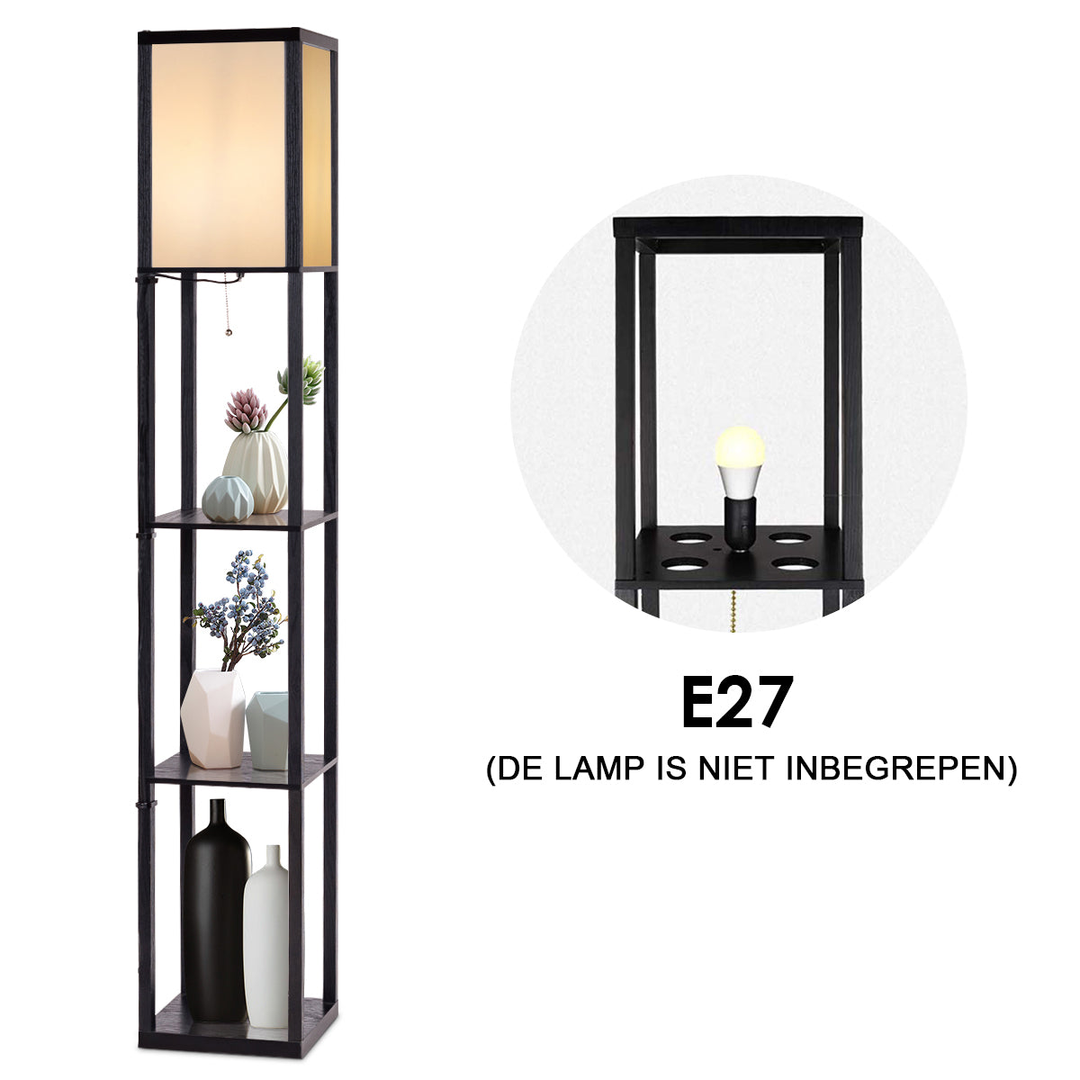 LIVSK Plank Vloerlamp met 3-laags Plankontwerp - Zacht Licht - Stabiel Frame - Modern Design - 26 x 26 x 160 cm - Zwart